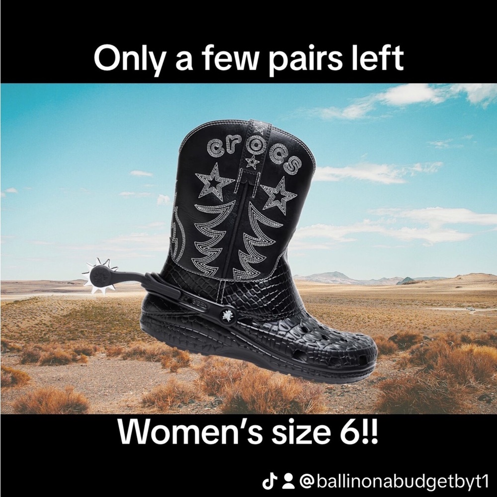 Crocs Classic Black Cowboy Boot With Spurs! Size Men 4 Women 6 Brand New